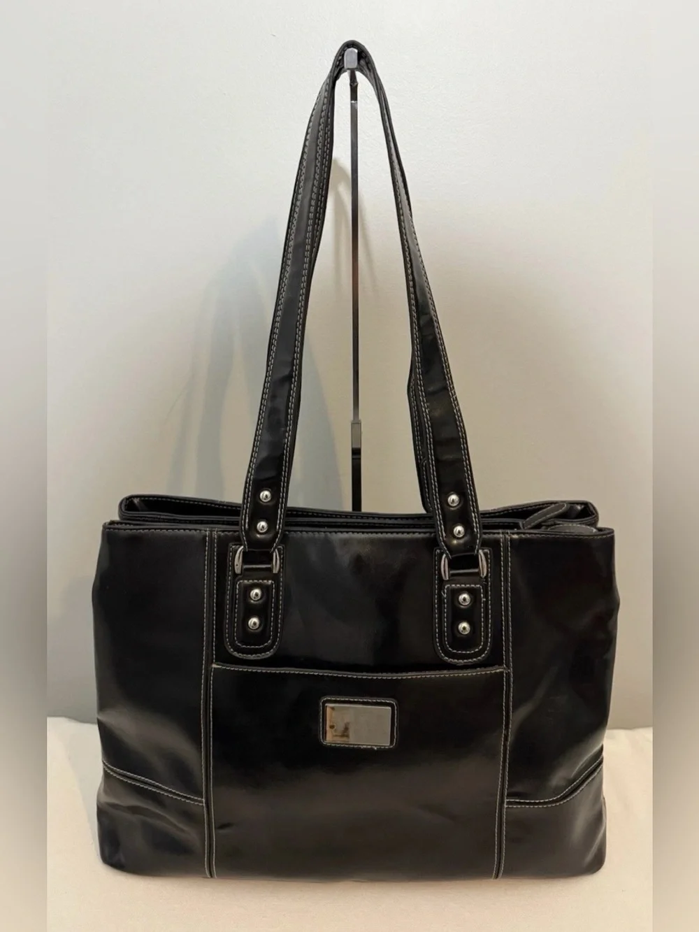 Franklin Covey Laptop Bag Tote Purse Black Patent Faux Leather Briefcase